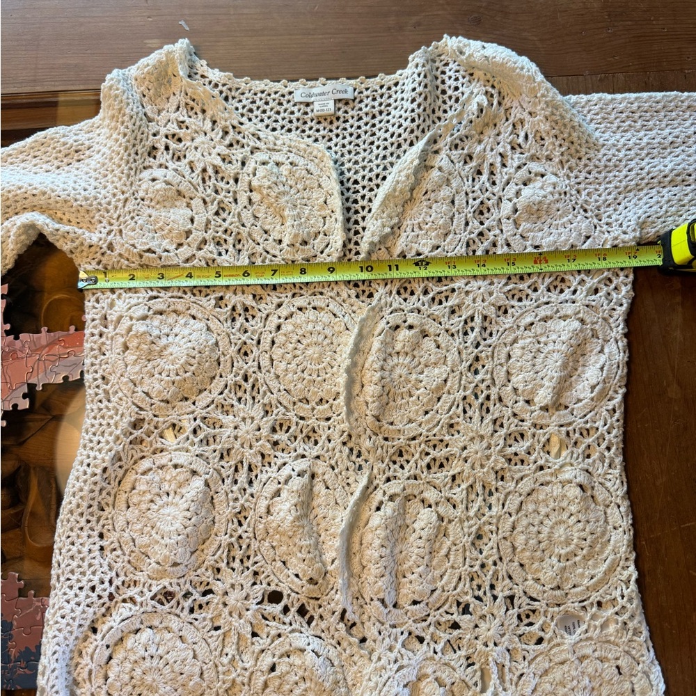 100% cotton, vintage Coldwater Creek Cream Open-Front Crochet Cardigan - Picture 7 of 7